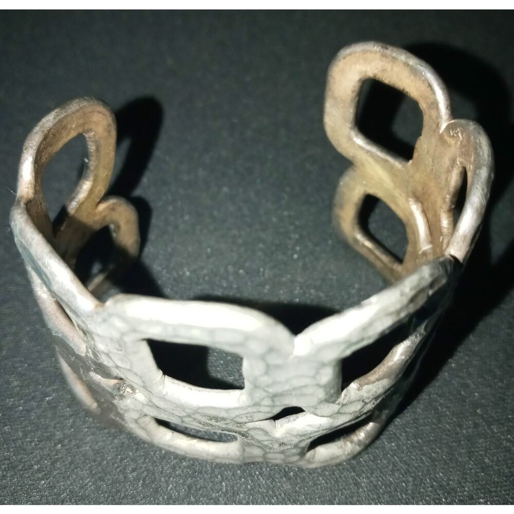 Wide Silvertone Cuff Bracelet - image 1